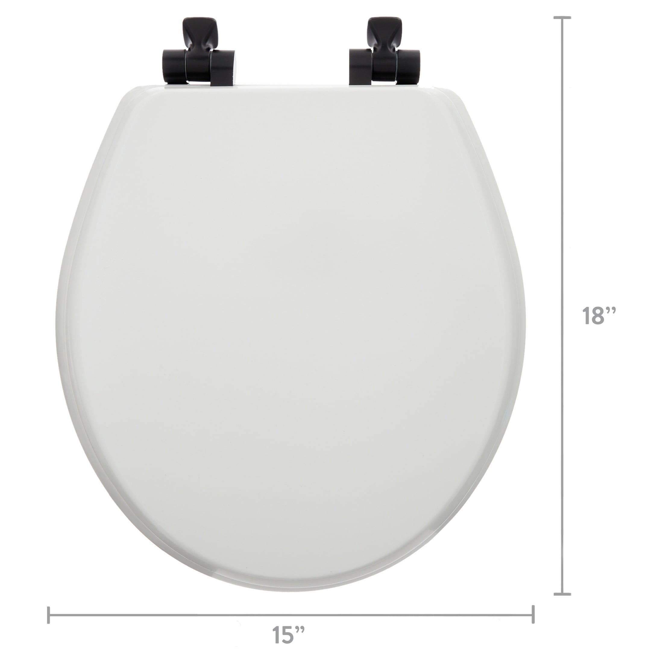 Mayfair Benton? Round Enameled Wood Toilet Seat in White with STA-TITE? Seat Fastening System? and Whisper•Close? Matte Black Metal Hinge