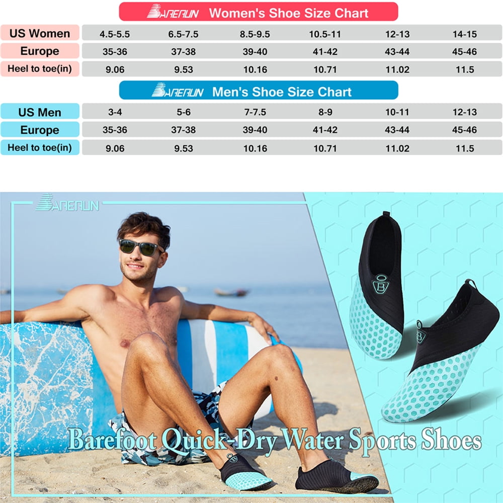 Barerun Womens Mens Water Shoes Barefoot Quick-Dry Aqua Socks Slip-on for Swim Beach Pool Blackblue 8.5-9.5 Women 7-7.5 Men