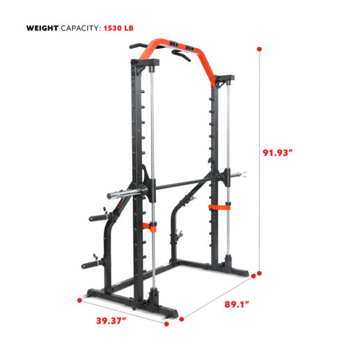 Sunny Health Fitness Premium Squat Smith Power Rack Pull Up Bar Machine XF920021
