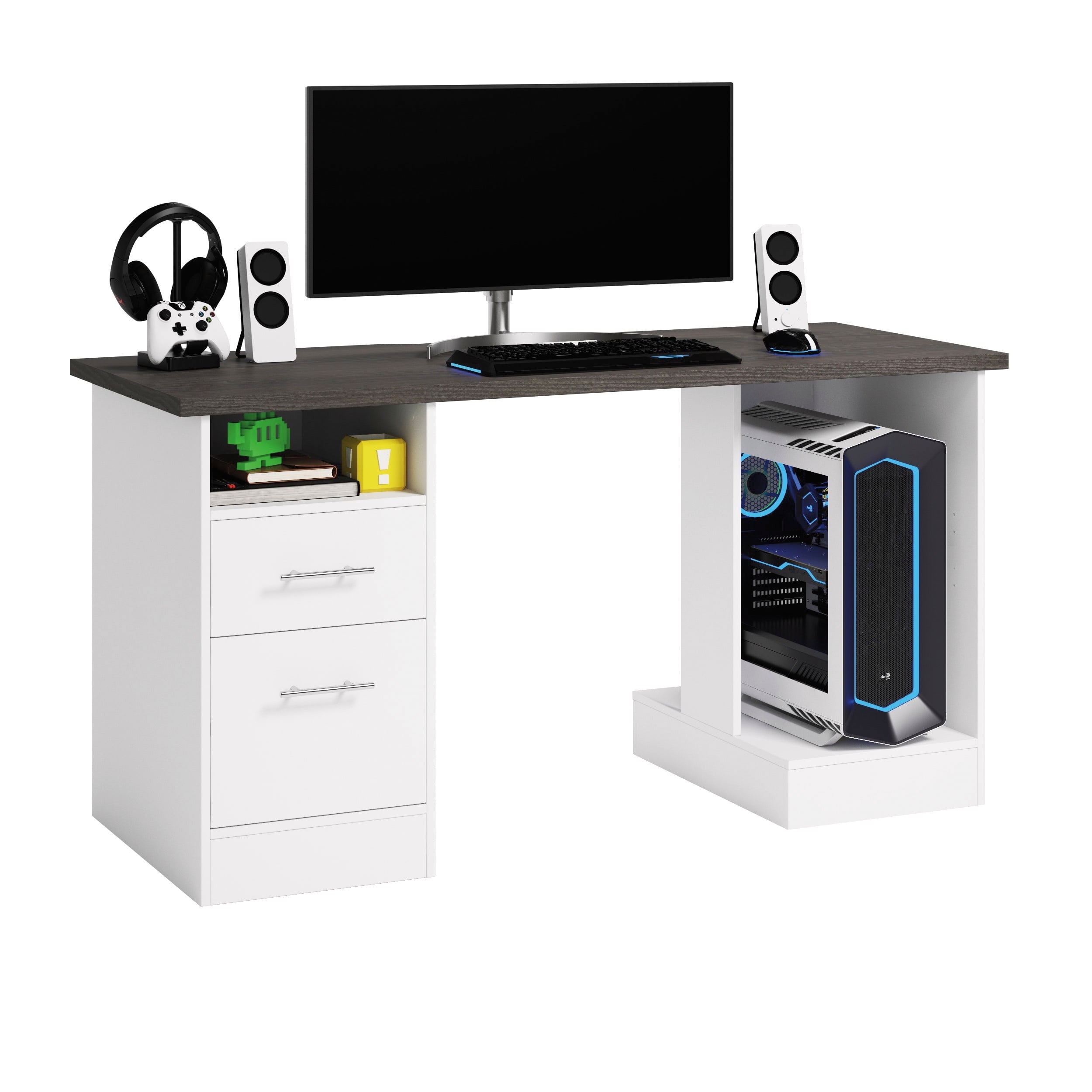Sauder Gaming Desk with Charcoal Ash Accent Top, White Finish