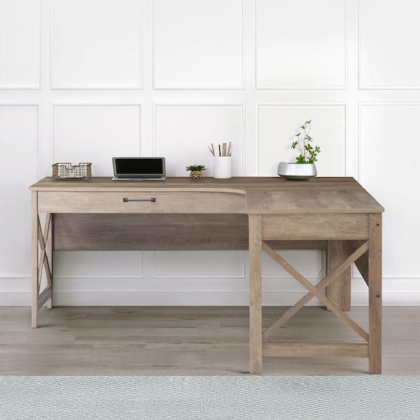 Alaska 62.3 in. L-Shaped Rustic Oak Wood 1-Drawer Writing Desk