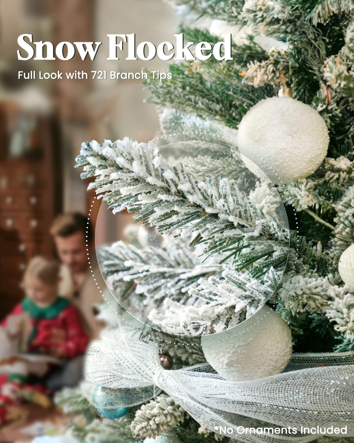 OasisCraft 4.5ft Pre-lit Christmas Tree Snow Flocked, Artificial Christmas Tree with Warm White Lights, Full Xmas Snowy Tree for Indoor and Outdoor