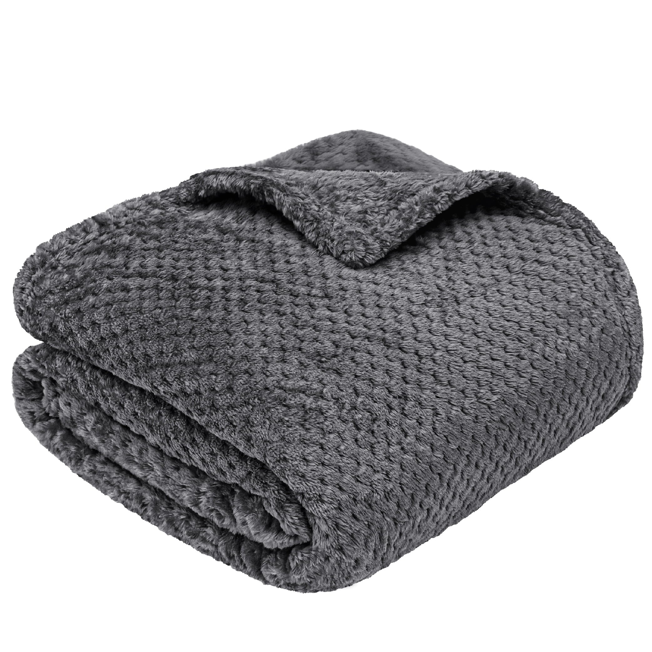 PAVILIA Waffle Fleece Throw Blanket for Couch Bed Dark Gray, Super Soft Fuzzy Cozy Blanket Sofa, Plush Warm Cute Decorative Home Decor Throw, Lightweight All Season, Charcoal Dark Grey, 50x60