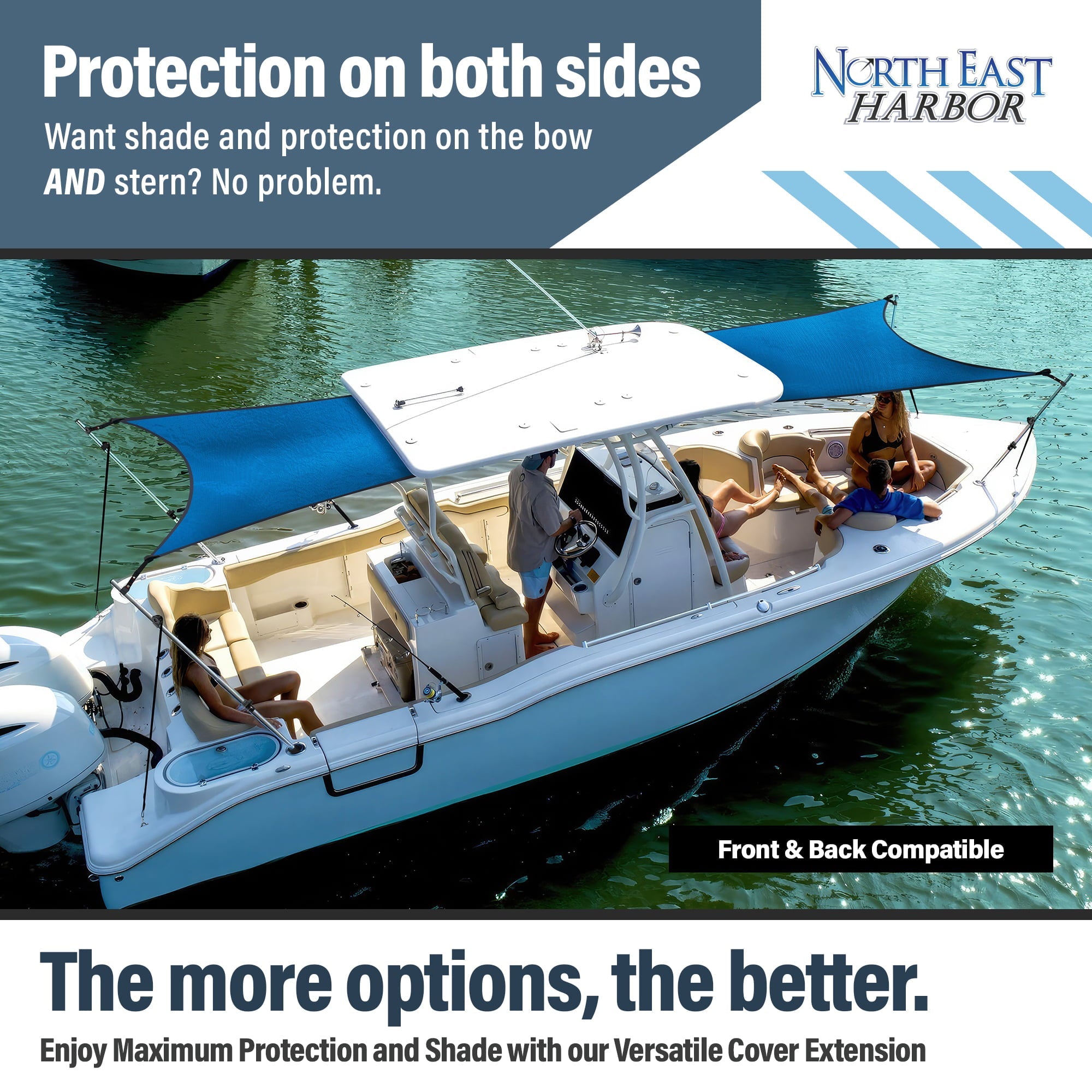 KNOX Universal T-Top Extension Bimini Tops for Boats Sun Shade Kit, Boat Shade Hard Top Boat Cover Canopy Adjustable Poles, Marine 900D Canvas, Adjustable Height, 67