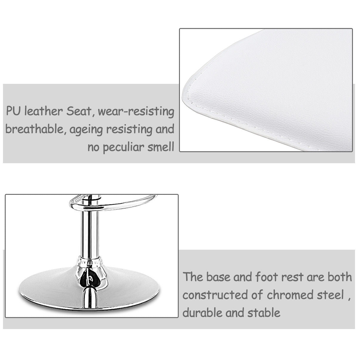 Costway Set of 2 Swivel Bar Stools Adjustable PU Leather Backless Dining Chair White Low Back