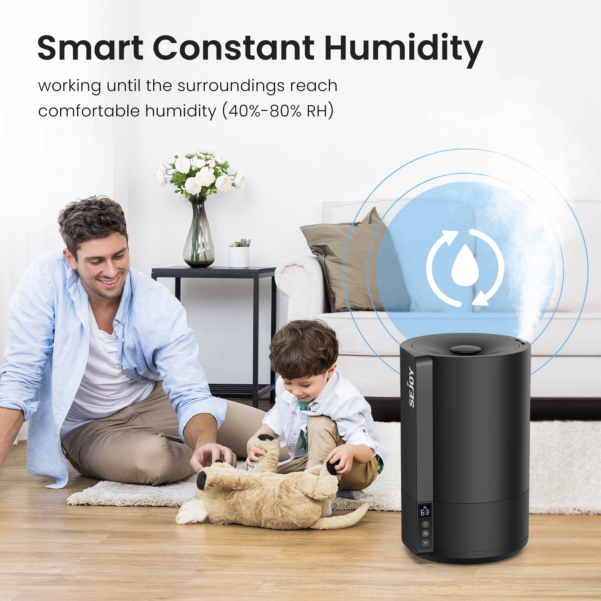 Sejoy Humidifiers for Bedroom, Quiet (3.5L Water Tank) Cool Mist Top Fill Essential Oil Diffuser for Baby Nursery and Plants,  Rapid Ultrasonic Humidification for Home Large Room,Black
