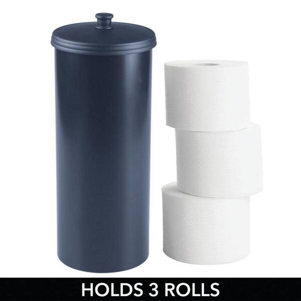 Plastic Floor Stand 3-Roll Space-Saving Toilet Tissue Holder with Cover for Bathroom Corner in Navy Blue