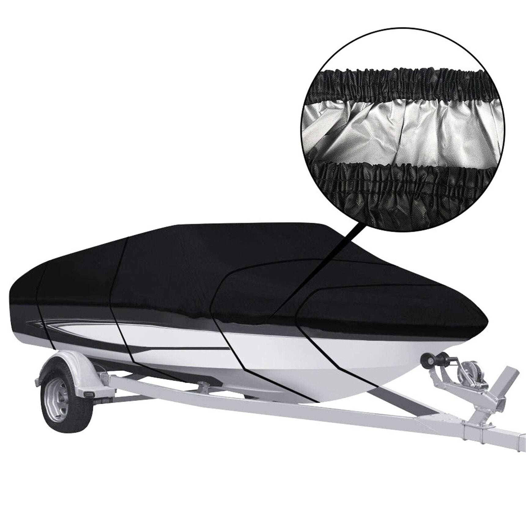 munirater Waterproof Heavy Duty 210D Boat Cover Trailerable Fishing Ski Bass V-Hull Tri-Hull Runabouts Black