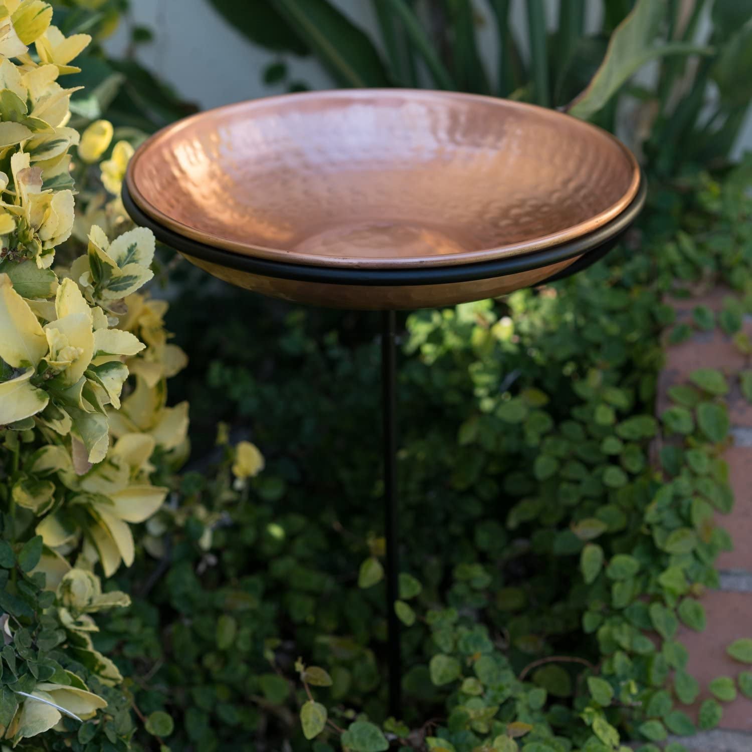 Monarch Abode Pure Copper 11 inch Diameter Bird Bath, Bird Feeder with 34 inch Iron Stand
