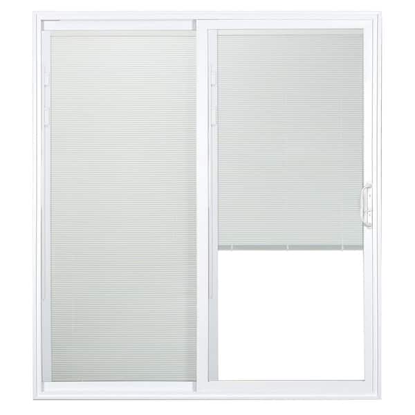72 in. x 80 in. 50 Series White Vinyl Sliding Patio Door Left-Hand Moving Panel with Blinds