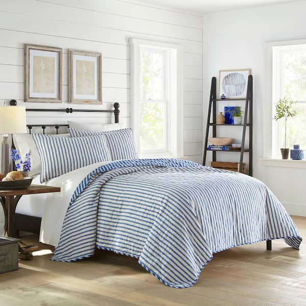 Willow Way Ticking Stripe 2-Piece Navy Blue Cotton Twin Quilt Set