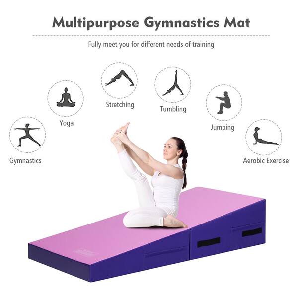 Pink 60 in. x 30 in. x 14 in. Folding Incline Gymnastics Mat Cheese Wedge Shape Tumbling Mat w/Handles (12.5 sq. ft.)