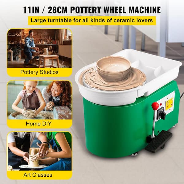 11 in. Pottery Wheel 350-Watt Adjustable Feet Lever Pedal Electric DIY Clay Tool with Tray for Ceramic Work, Green