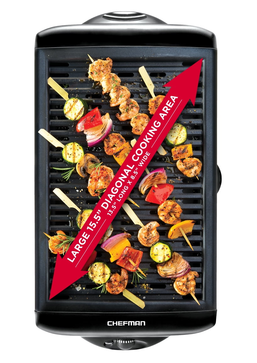 Electric Smokeless Indoor Grill with Non-Stick Cooking Surface and Adjustable Temperature Knob from Warm to Sear for Customized Grilling, Dishwasher Safe Removable Drip Tray, Black