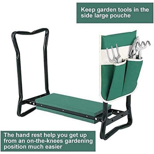 10 in. 2-Pieces Green Heavy-Duty Foldable Garden Stool Kneeling Stool Garden Tool Set