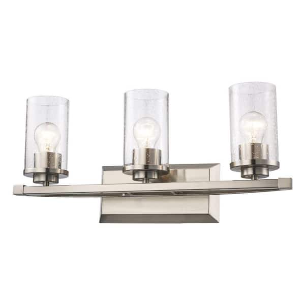 Timpie 22 in. 3-Light Brushed Nickel Bathroom Vanity Light Fixture with Seeded Glass Shades