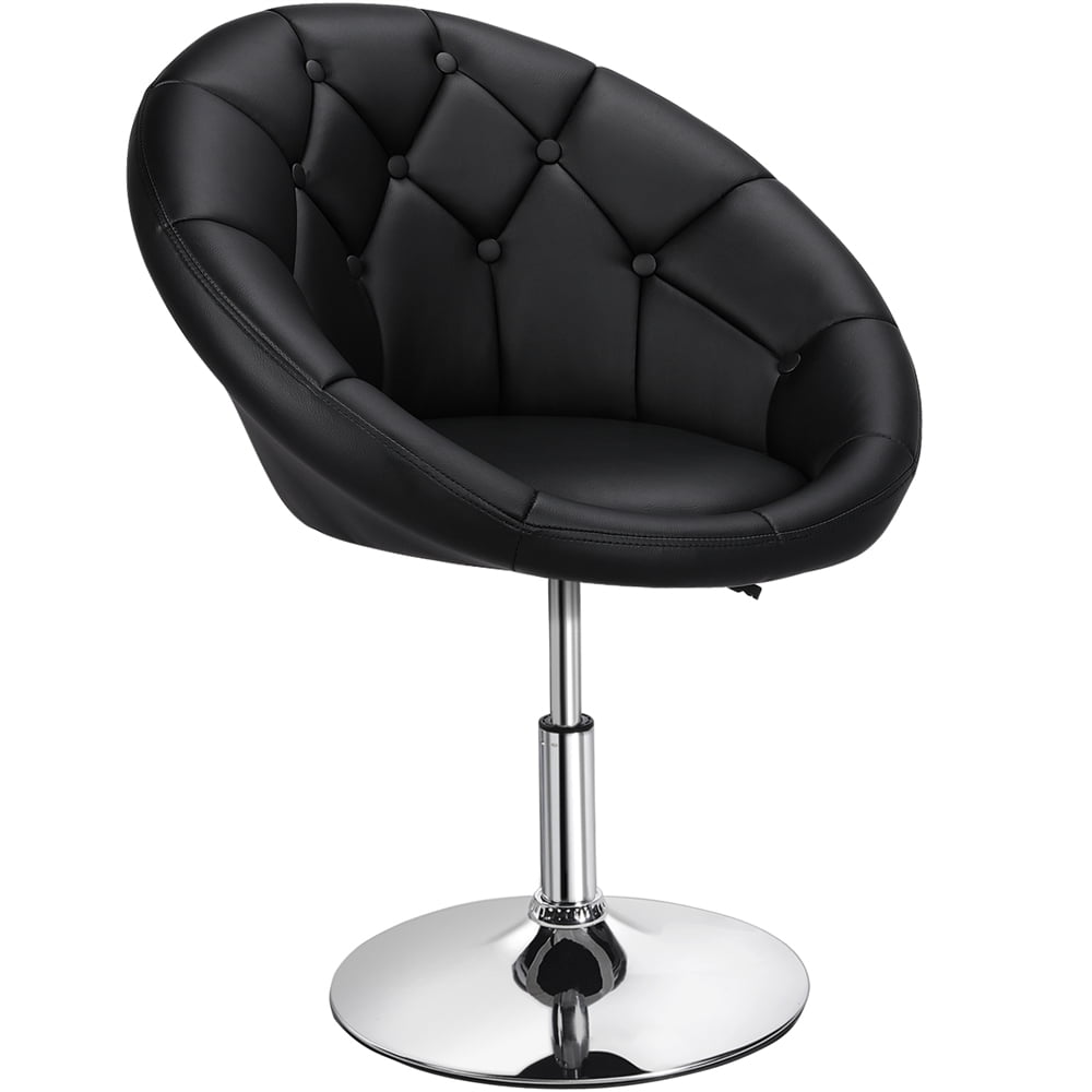Alden Design Modern Tufted Adjustable Barrel Swivel Accent Chair, Black Faux Leather