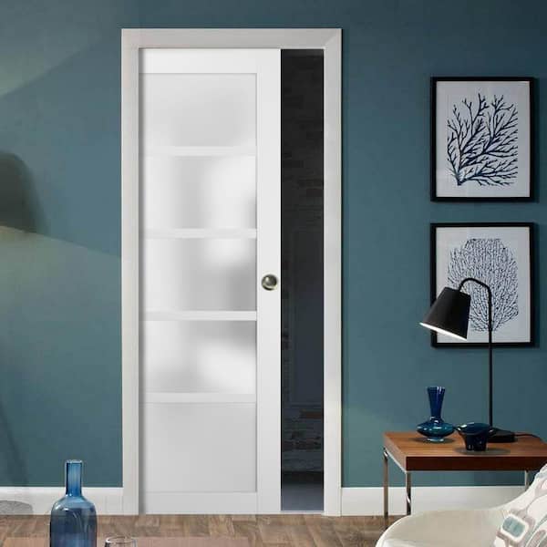 4002 36 in. x 80 in. Single Panel White Finished Solid MDF Sliding Door with Pocket Hardware