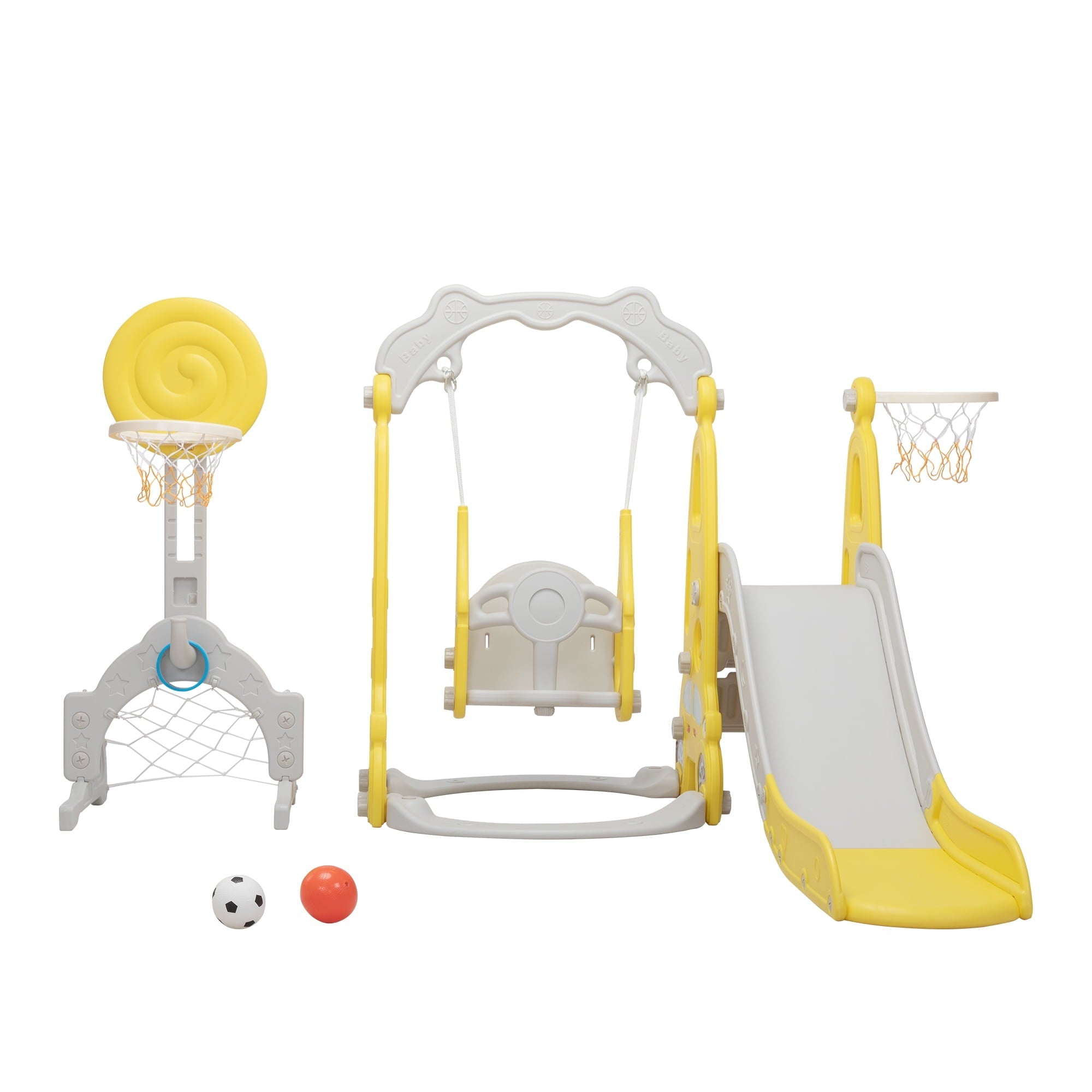 iRerts Toddler Swing Sets with Slide, 5 In 1 Toddler Slide and Swing Set, Kids Play Climber Slide Playset with Basketball Hoop, Climber Slide Playset for Indoor Backyard, Outdoor Toys for Kids 1-8 Age