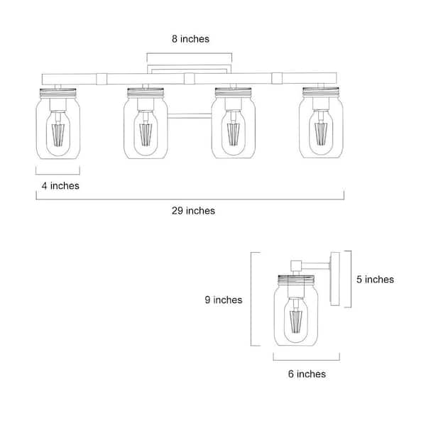 Araphi 4-Light Brushed Brown Rust Black Bathroom Vanity Light with Clear Jar Glass Shade and Painted Wood Accents Sconce