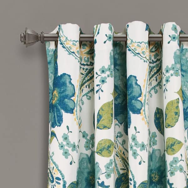 Floral Paisley 52 in. W x 45 in. L Light Filtering Window Panels Curtain in Blue/Green