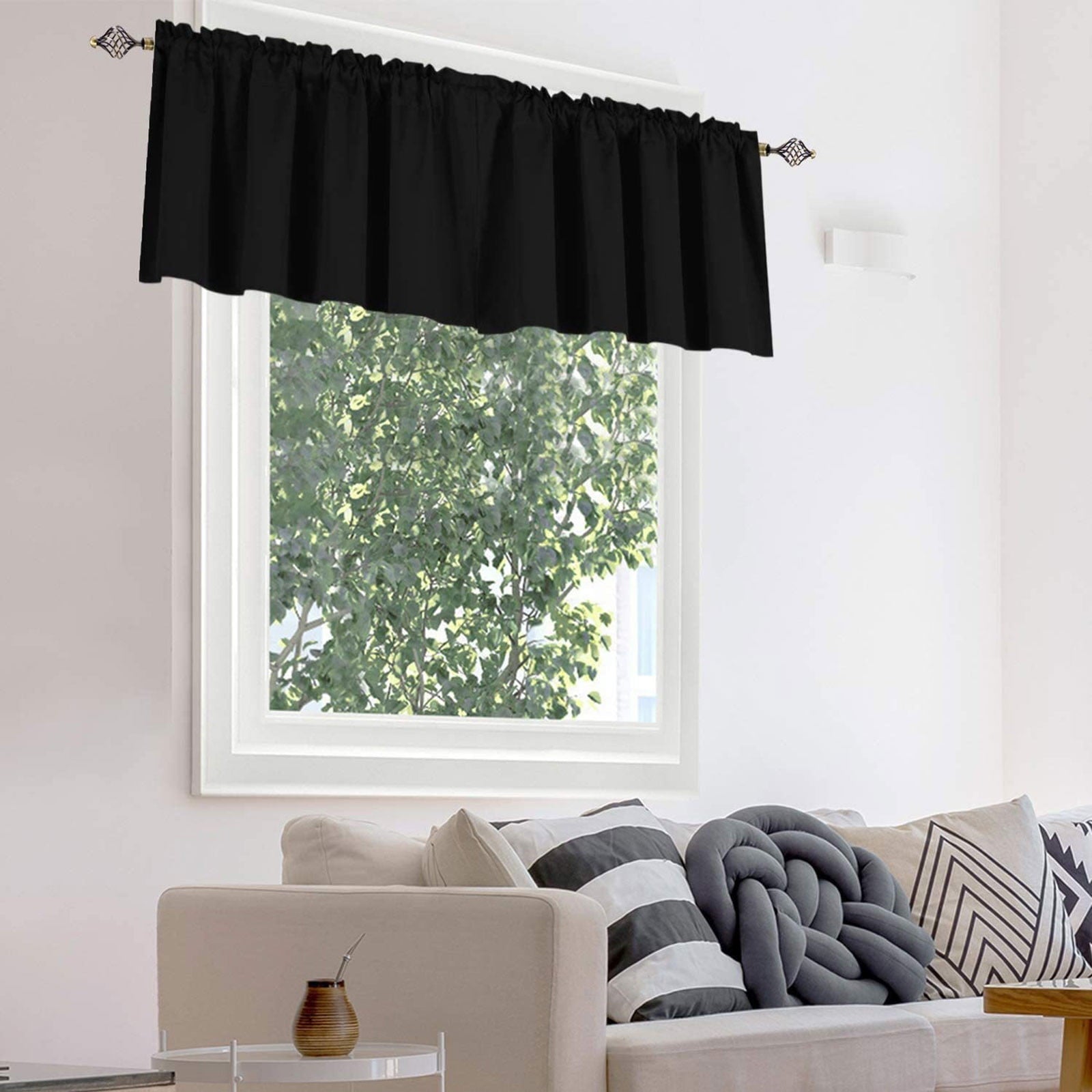 Kojanyu Clearance Black Valance for Windows 57*18 Inch Solid Thermal Insulated Blackout Rod Pocket Kitchen Short Curtain Toppers Valance for Bathroom Living Room