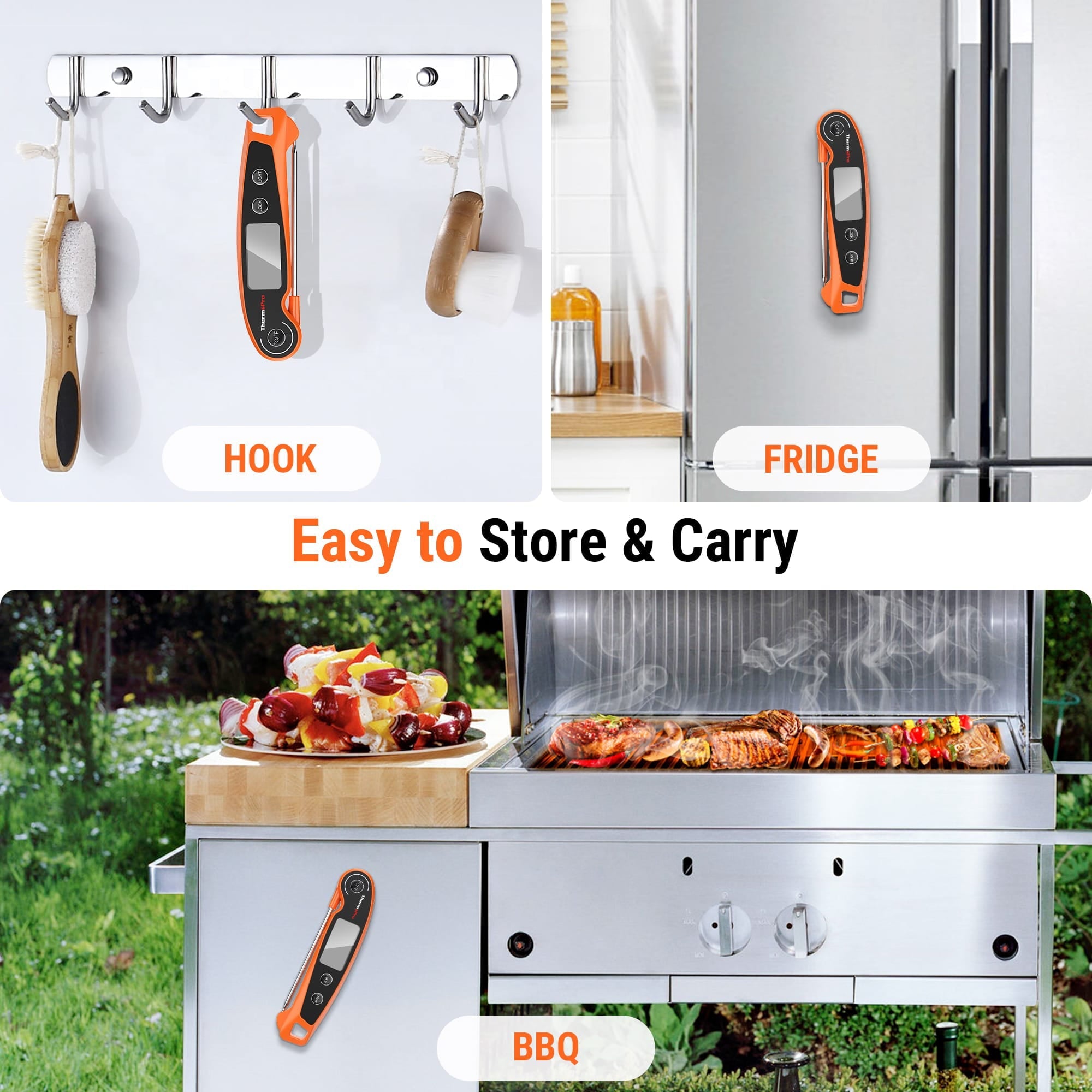 ThermoPro TP605W Instant Read Meat Thermometer for Cooking, Waterproof Digital Food Thermometer with Large Backlit LCD, 180° Foldaway Probe Kitchen Thermometer for Grilling, Smoking & Candy Making