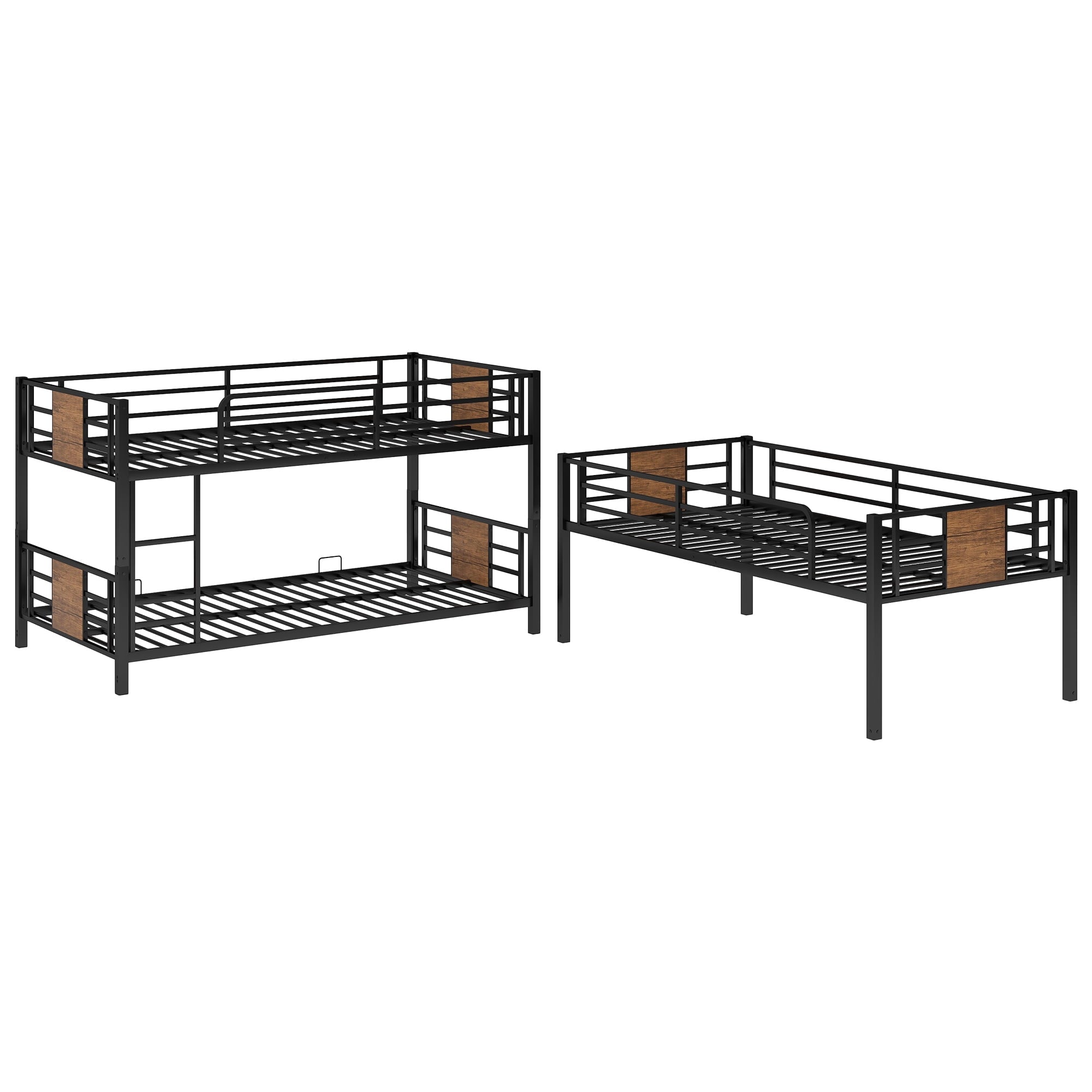 Euroco Metal Twin over Twin over Twin Bedroom Bunk Bed, Triple 3-in-1 Bed, Brown