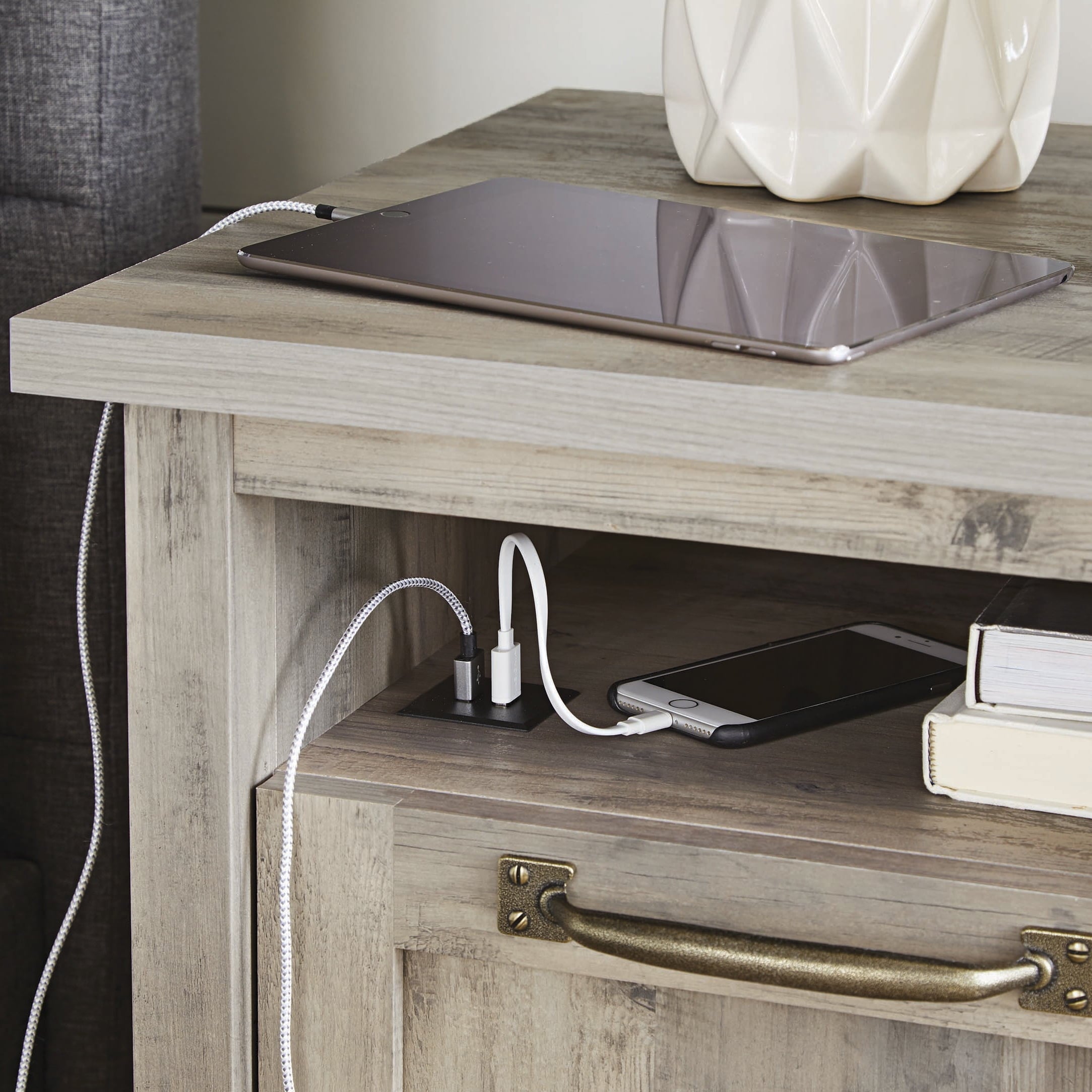 Better Homes & Gardens Modern Farmhouse USB Nightstand, Rustic Gray