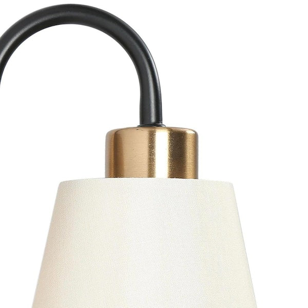 Modern Classic 3-Light Matte Black and Plating Brass Vanity Light with White Cone Fabric Shades