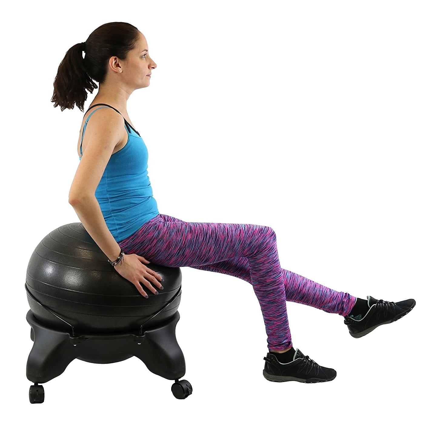 CanDo 30-1796 Backless 22 Inch Plastic Ball Stool with Caster Wheels, Black