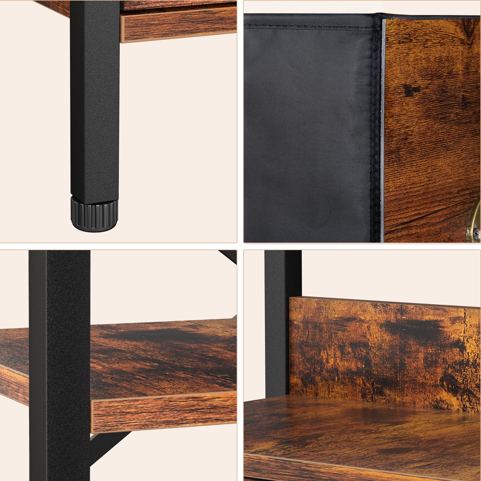 Behost 5 Tier 60in Tall Bookcase Open Bookshelf with Drawers Set of 1, Rustic Brown