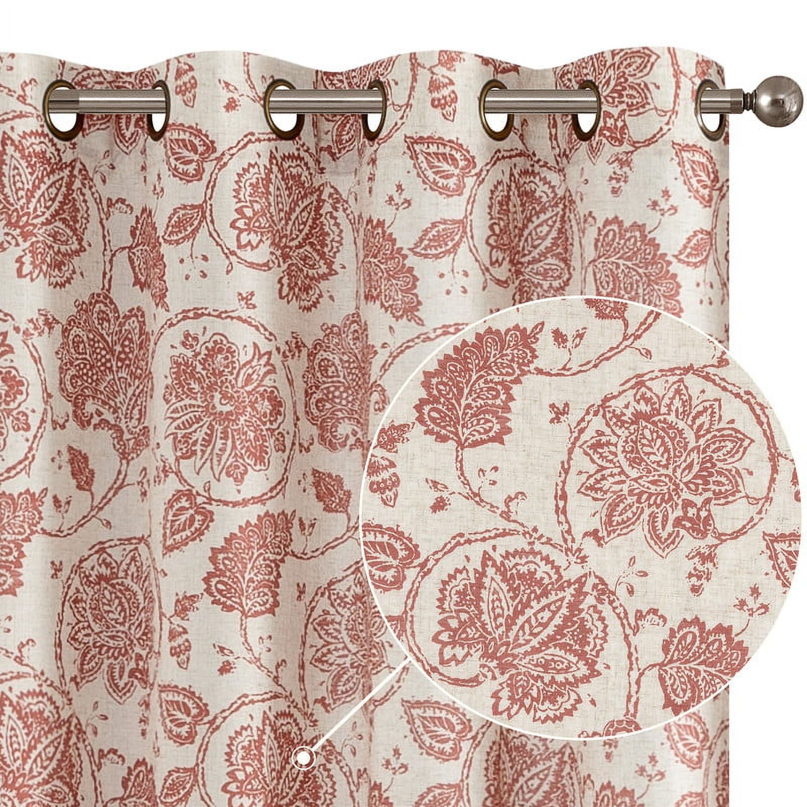 Curtainking Floral Curtains 84 inches Light Filtering Window Curtains for Living Room Grommet Farmhouse Drapes Vintage Printed Window Treatments Set 2 Panels Terra Red