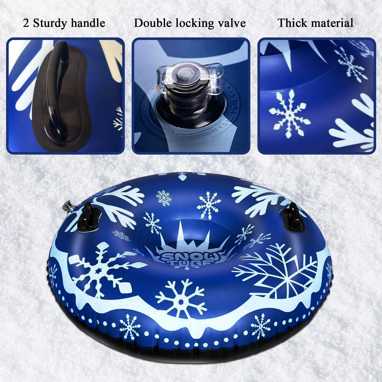 Snow Tube - Winter Saving LONGRV 47 In. Snow Sled, Inflatable Snow Tubes for Sledding Kids, Tubes for Floating with 2 Handles, Snow Sled for Adults and Children for Christmas