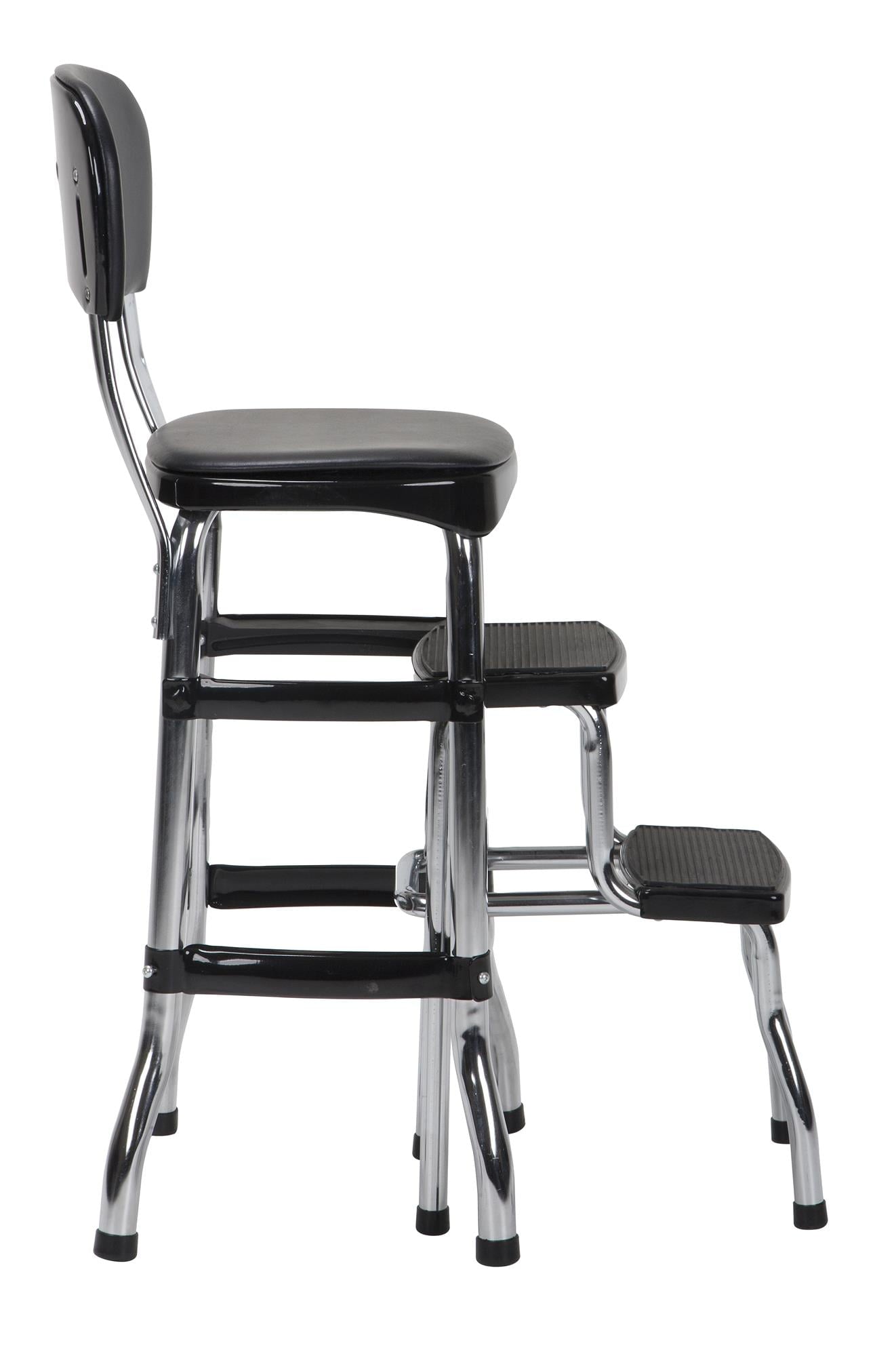 COSCO Stylaire Retro Chair + Step Stool with sliding steps, Black