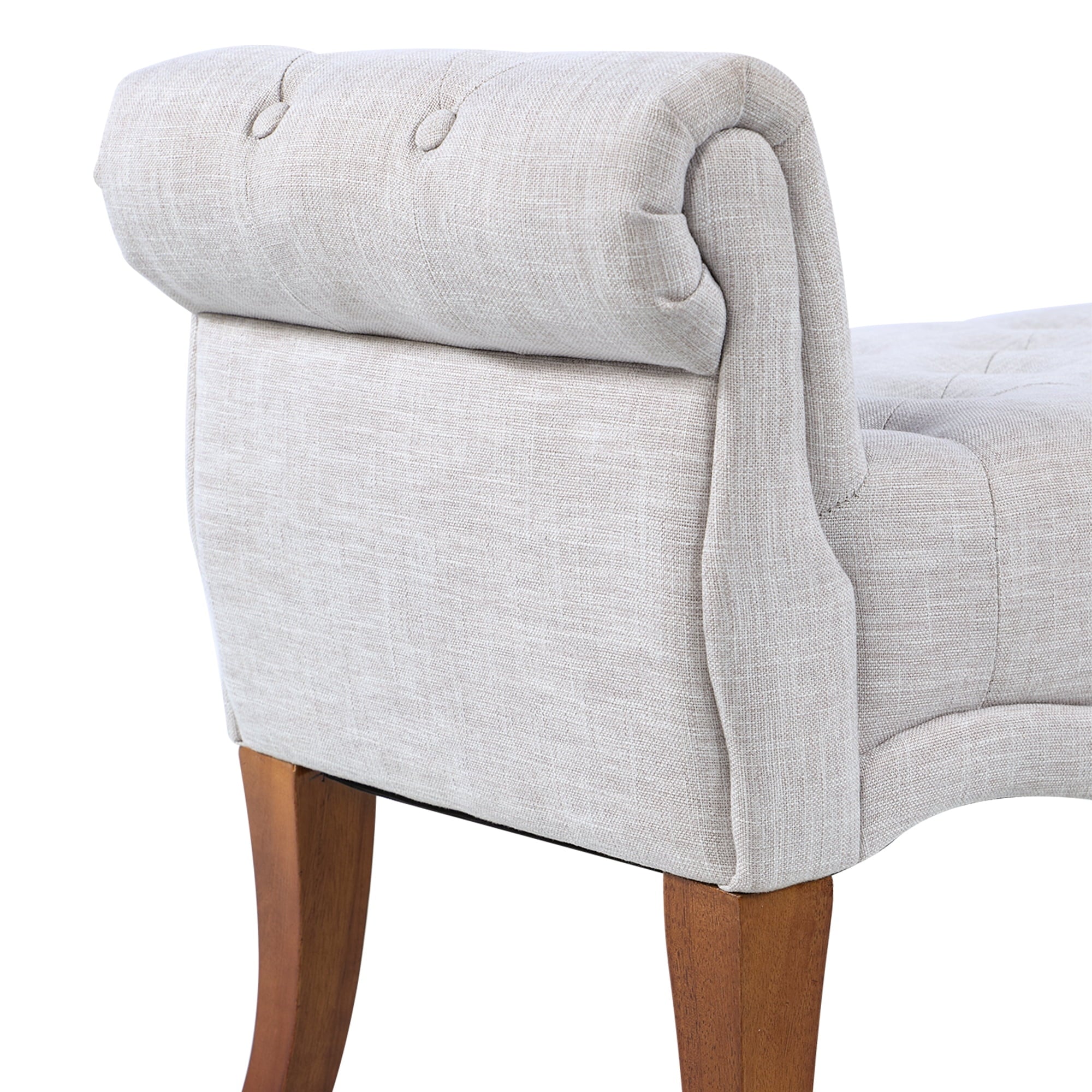 HOMCOM Traditional Style End of Bed Bench, Upholstered Entryway Bench with Button Tufted and Rounded Arm, Light Gray