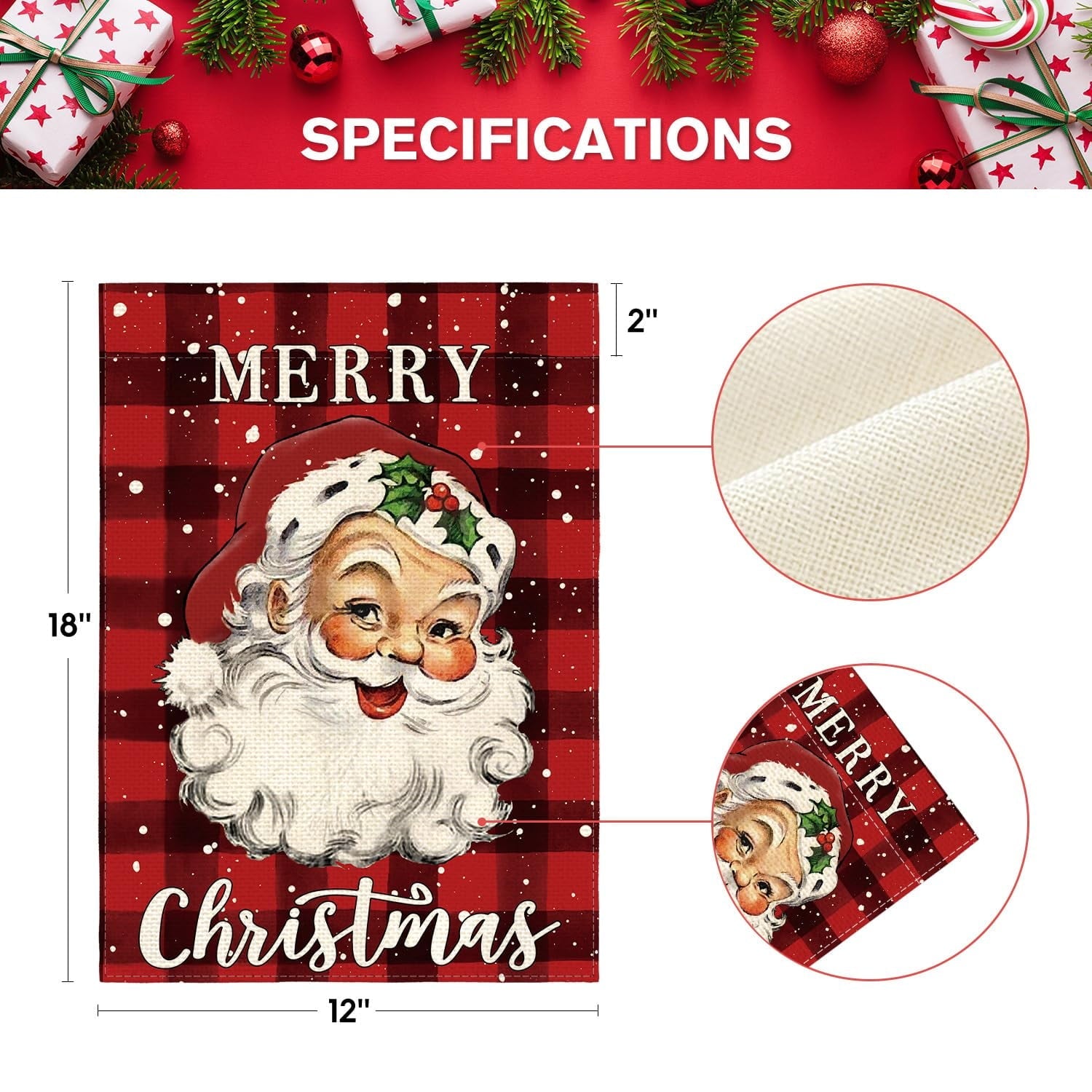 Artoid Mode Buffalo Check Plaid Santa Claus Christmas Garden Flag 12 x 18 Inch, Vertical Double Sided