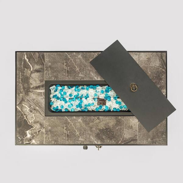 Brown Wicker Fire Pit Table with Tile Tabletop