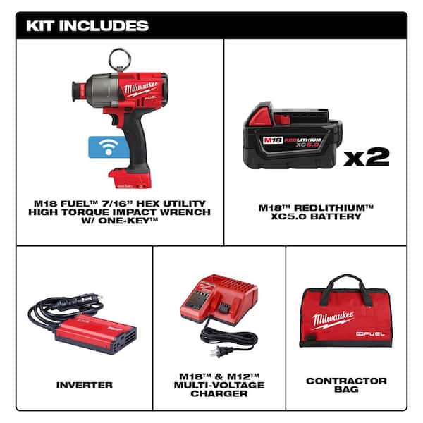 M18 FUEL ONE-KEY 18V Lithium-Ion Brushless Cordless 7/16 in. Hex Impact Wrench Kit with 2 5.0 Ah Batteries Tool Bag