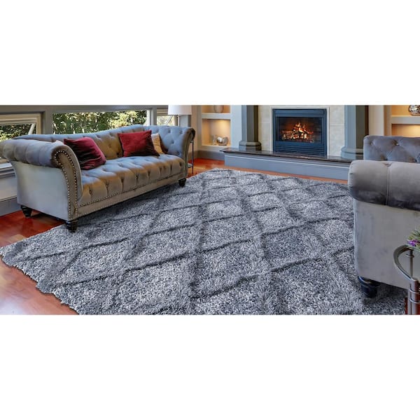 Valencia Blue Shag 6 ft. x 9 ft. Trellis Shag Area Rug