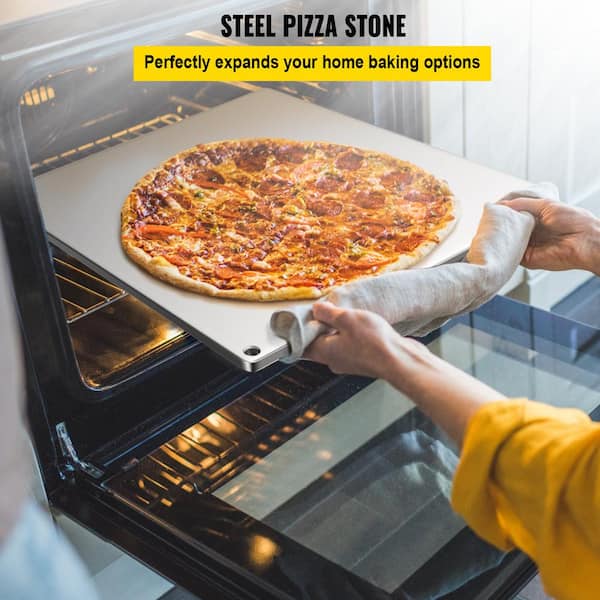 Pizza Stone 14.2 in. x 20 in. x 0.2 in. Steel Pizza Plate 20x Higher Conductivity Pizza Pan for Indoor & Outdoor, Silver