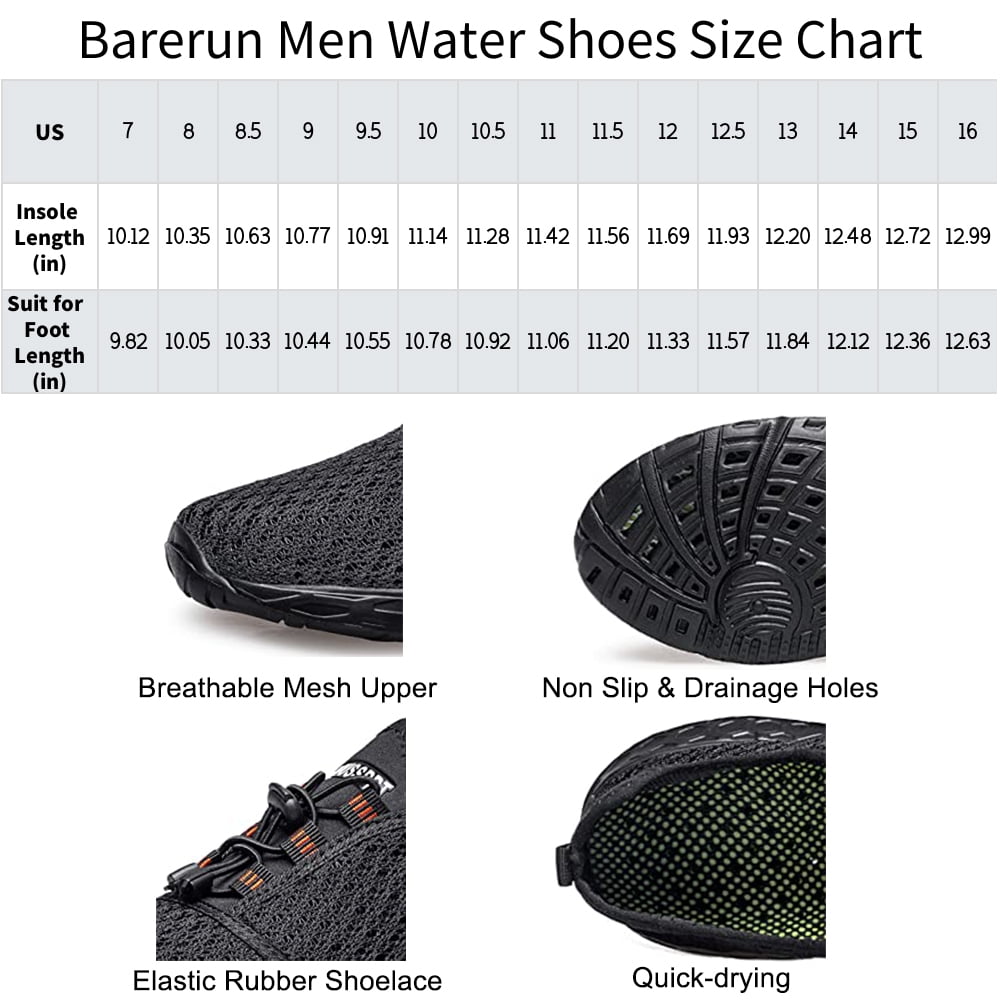 Barerun Mens Water Shoes for Swim Diving Aerobics Sport