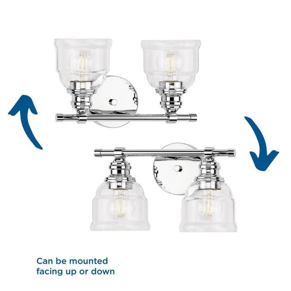 Ambrose 13 in. 2-Light Polished Chrome with Clear Glass Shades New Traditional Bath Vanity Light