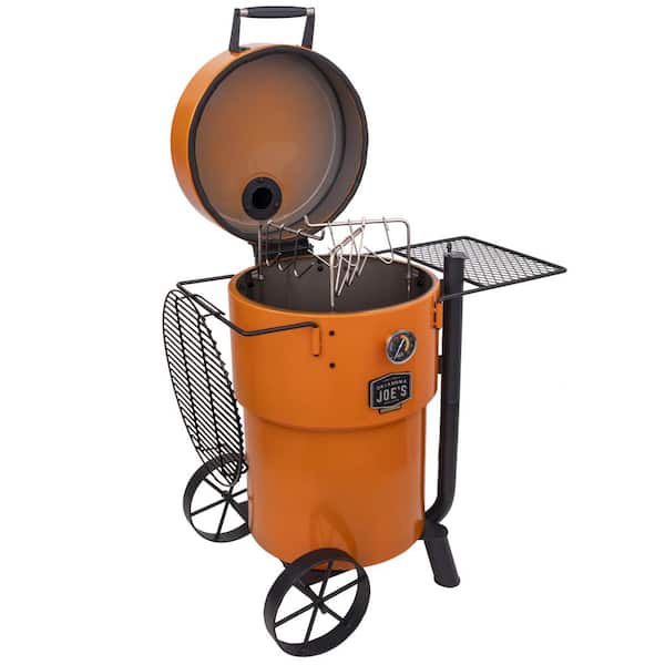 Bronco 284 sq. in. Drum Charcoal Smoker and Grill in Orange with Cover