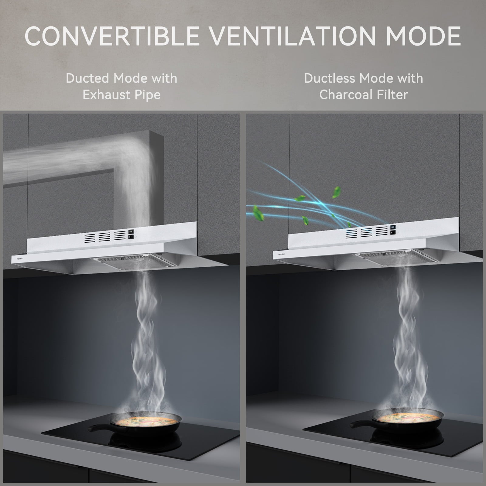 Hermitlux Range Hood 30 inch Under Cabinet, Vent Hood with LED Light, HMX-UWF39A76-AC