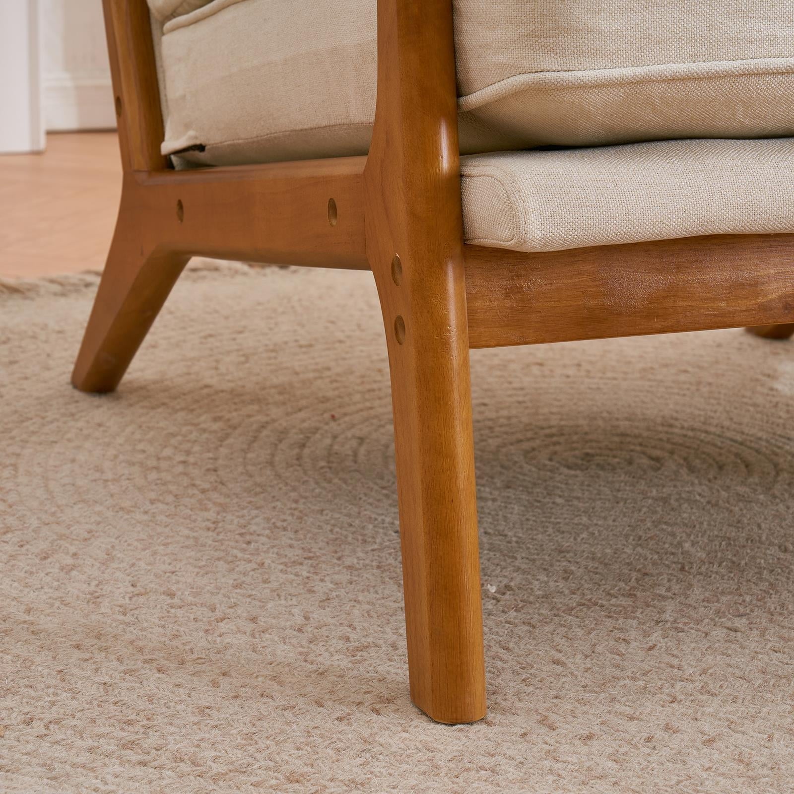 Ktaxon Mid Century Modern Accent Chair, Linen Fabric Armchair with Solid Wood Frame Beige