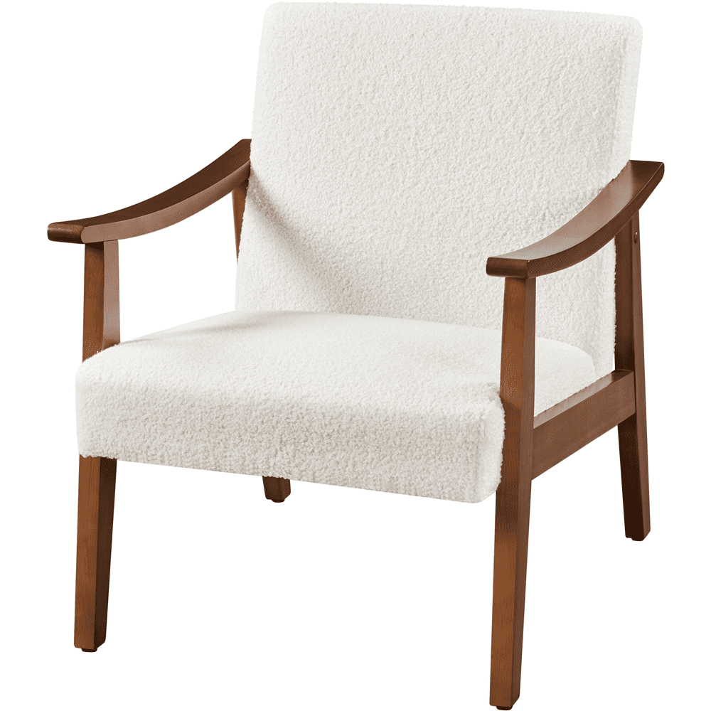 Alden Design Mid-Century Modern Accent Chair with Wooden Frame, Warm Brown Faux Leather