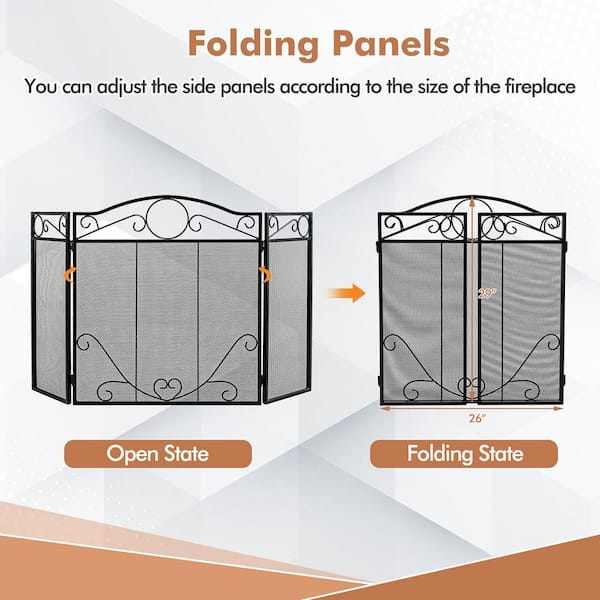 3-Panel Fireplace Screen Decor Cover Pets Baby Child Safty Folded Fire Doors