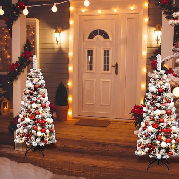 7.5 ft. Snow Flocked Pencil Artificial Christmas Tree Pine Tree with Metal Stand