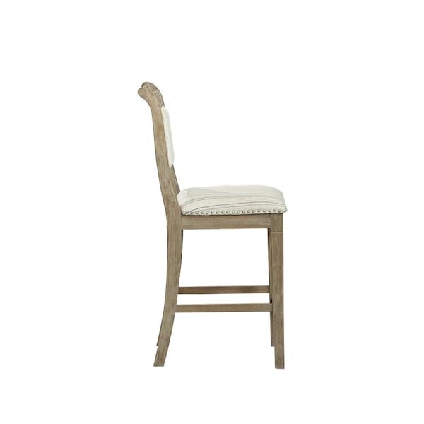 Kendra Greywashed Finish Counter Stool with Stripe Ticking Fabric